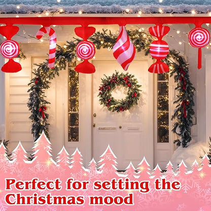 Retisee 14.7 ft Long Christmas Inflatable Outdoor Decoration Blow up Hanging Flashing Candy with Built in LED Lights Blow up Yard Decoration for Christmas Party Yard Windows Supplies Outdoor