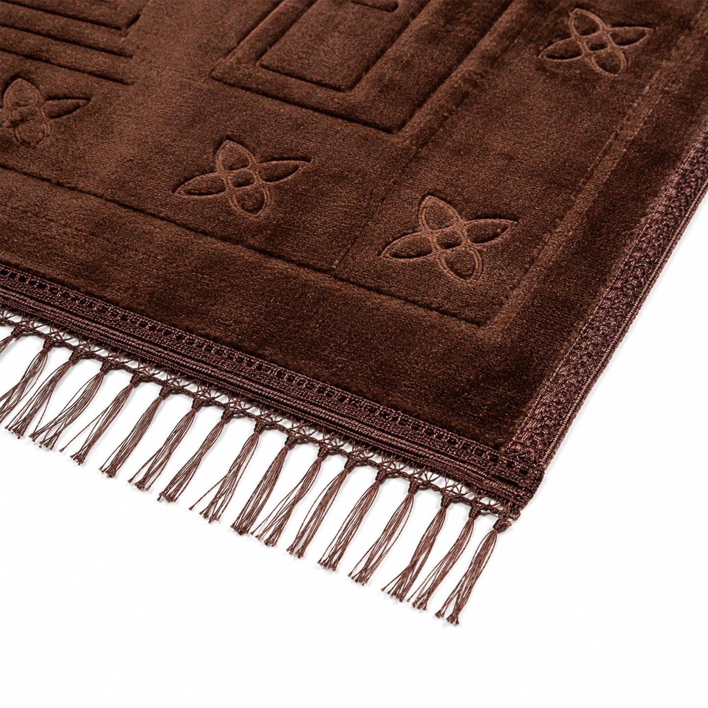 BARQENOR Brown Muslim Prayer Rug Soft Velvet Islamic Sajadah Prayer Mat with Tassels 31.5 x 47.2 in