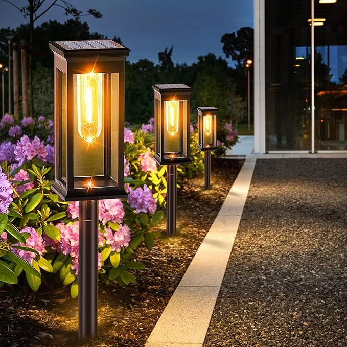 Amzxart 8 Pack Solar Pathway Lights Waterproof, Solar Outdoor Lights,Auto-on/Off Pathway Light Solar Powered for Garden Lawn Patio Decoration