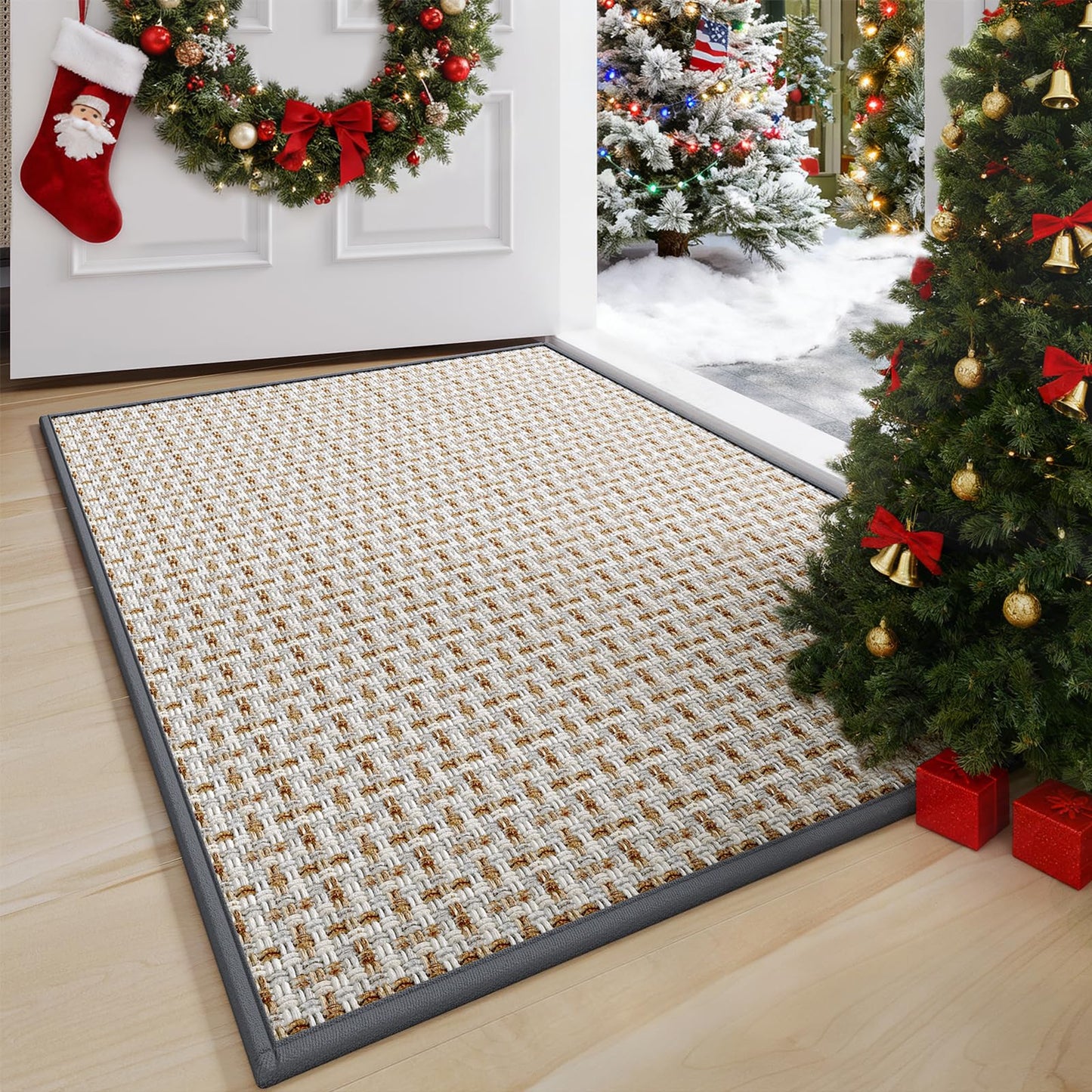 YDKGL Door Mat Entrance 24"x35", Dirt Resistant and Absorbent, Non-Slip Rubber Backing Floor Mats, Easy Clean Low-Profile Doormat for Entryway, Front Door, Inside Entrance, Grey