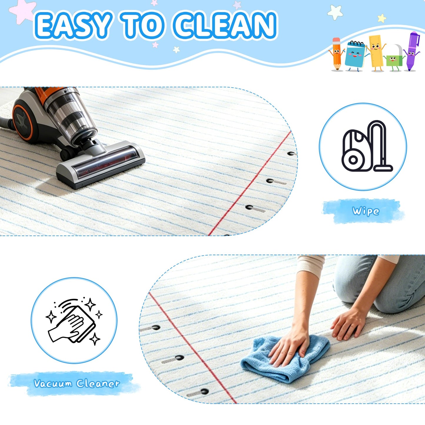 3.3 x 4 ft Calming Corner Kids Rug, Composition Notebook Back-to-School Toddler Carpet for Nursery, Homeschool & Playroom, Educational Soft Fluffy Reading Mat (Lined Notebook)
