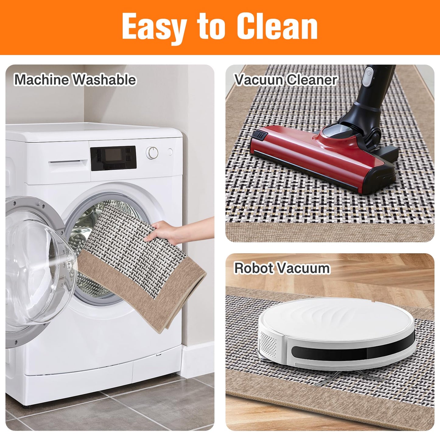 StepRite Kitchen Mats for Floor, Non-Slip Kitchen Rugs Set of 2 PCS, Super Absorbent Washable Kitchen Mats with Rubber Backing, Runner Mats for Front of Sink (20"x32"+20"x60" Khaki)