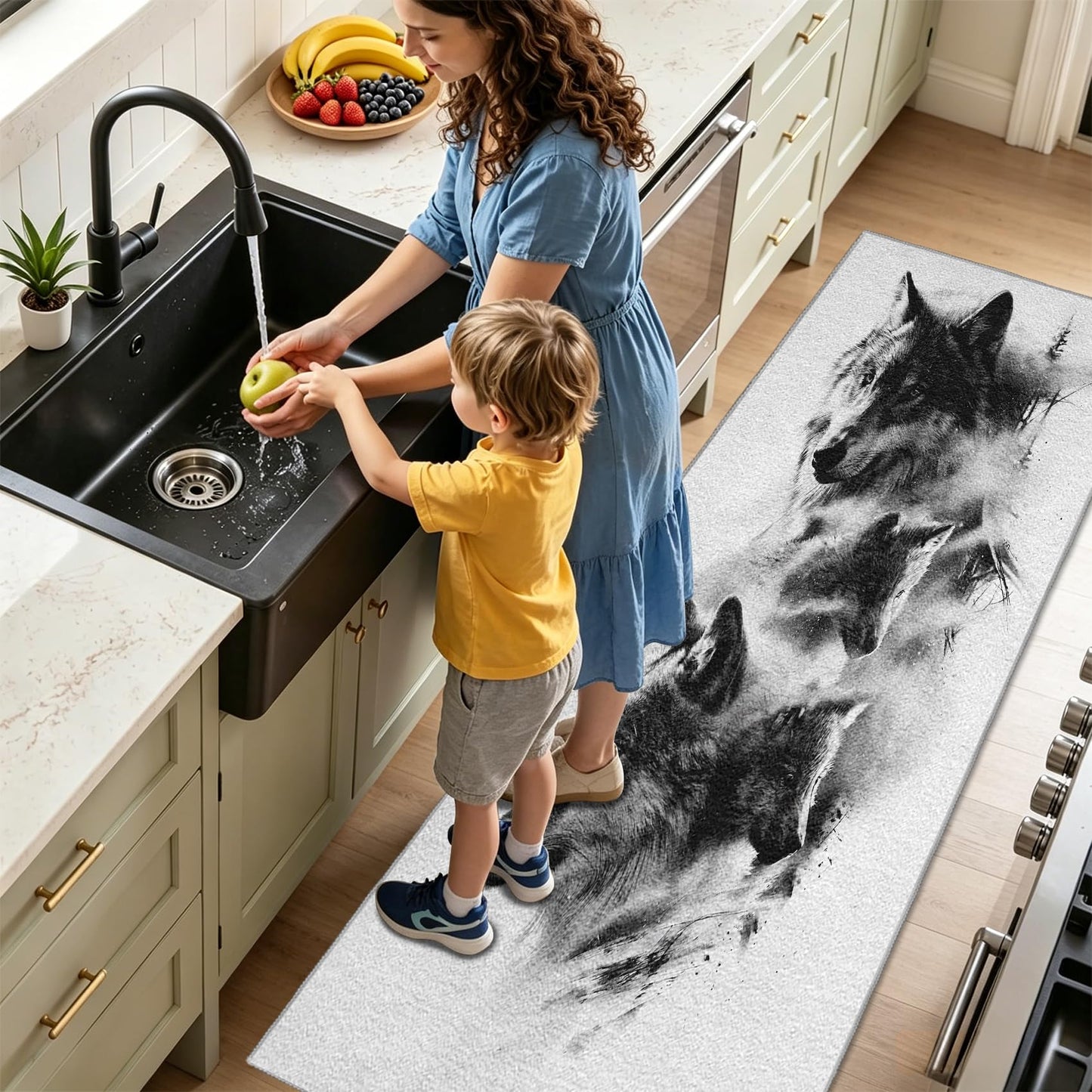 Wolf Washable Runner Rug Wildlife Hallway Runner Rug 2x9