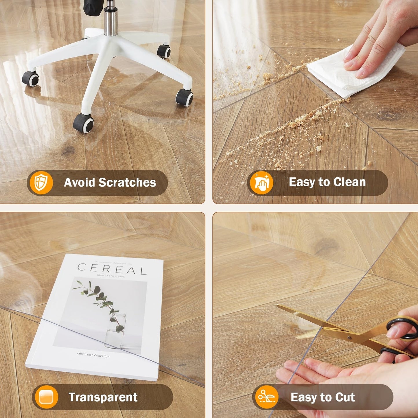 Royhom Clear Chair mat for Hardwood Floor 30 x 48 Inches, Clear Floor Mat for Rolling Chairs, Desk Hard Surface Pad, Waterproof Rectangle Protector Pad