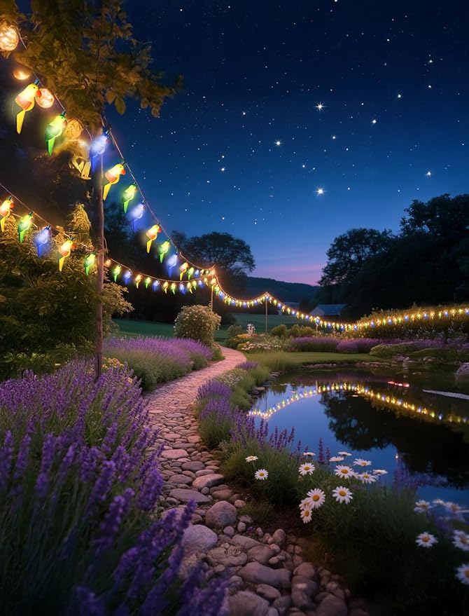 8.5FT Outdoor Parrot String Lights, 10 LED Warm White Waterproof Fairy Lights with 2 Spare Bulbs, Shatterproof & UL Certified Lighting for Summer Halloween Camping Patio Pool Yard Decor