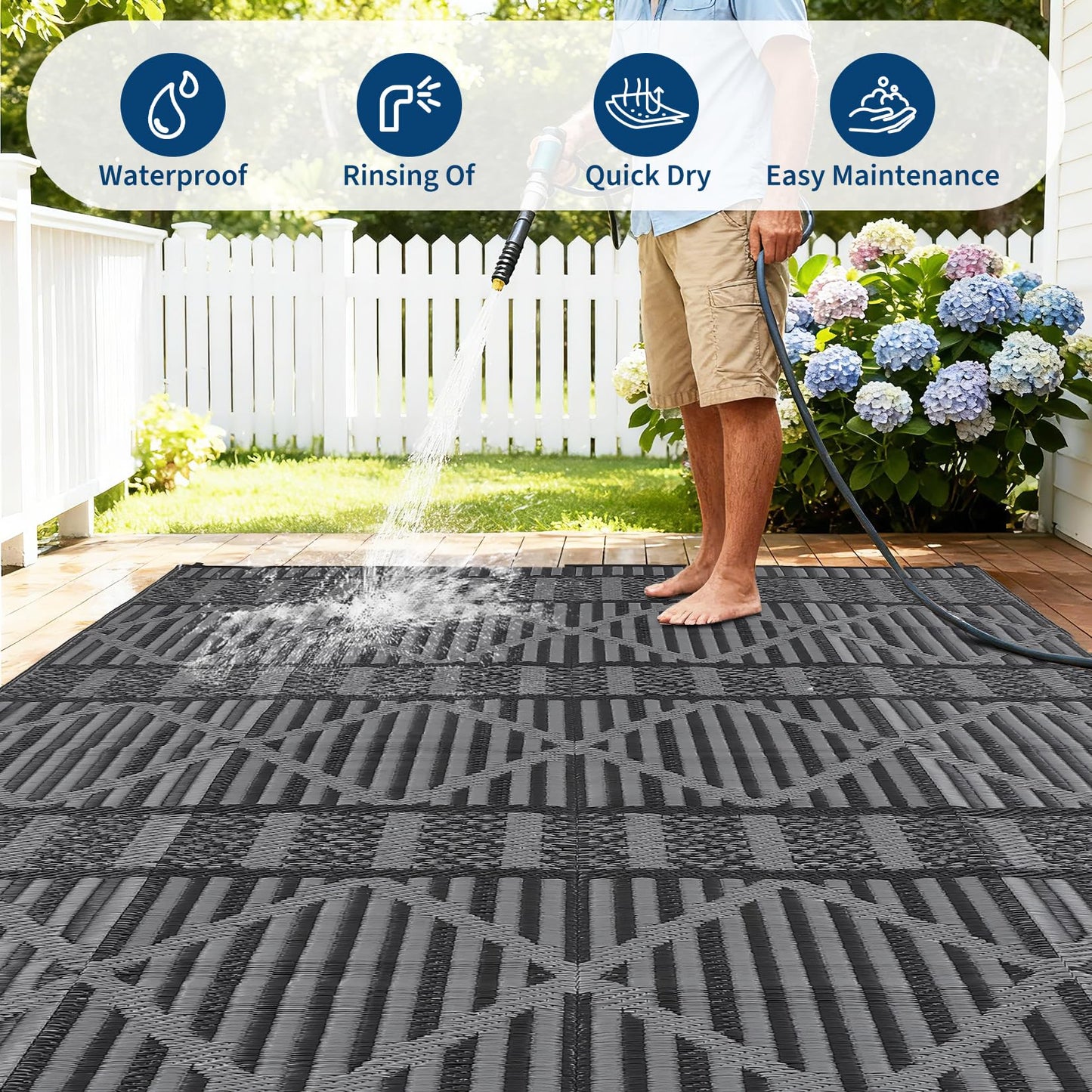 Garvee 9x18 Large Outdoor Rug for Backyard & Patio, Waterproof Plastic Mat for RV Camping, Porch, Deck, Balcony, Reversible Lightweight Carpet, UV Resistant, Easy Clean for Travel & Events