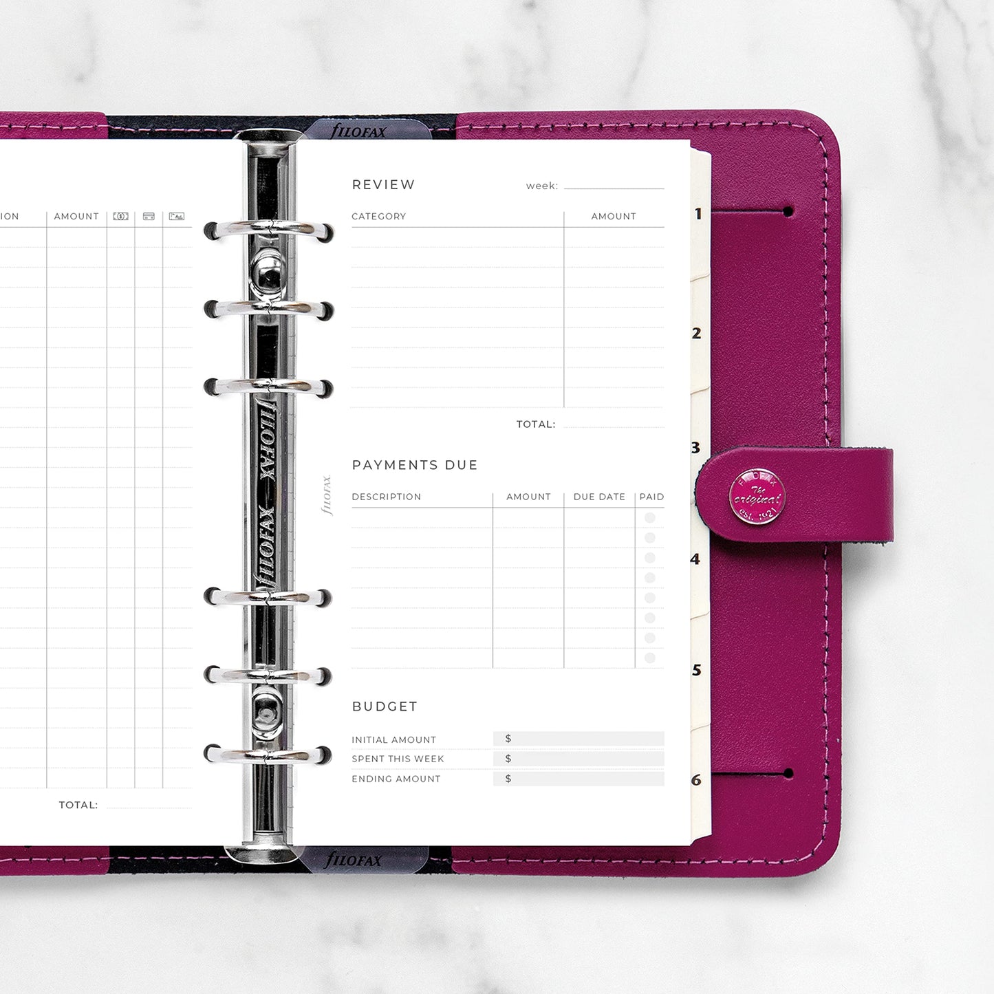 Filofax Lifestyle Refill, Personal Size, Organizer Refill, White Paper, Expense Tracker, 56 Sheets (B132850)