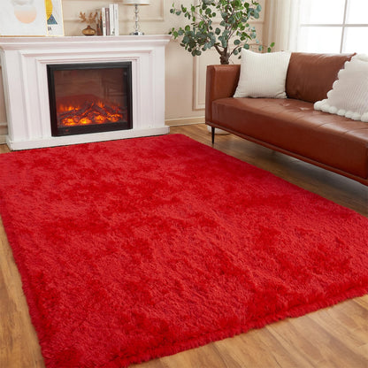 AMTOVO Area Rugs for Living Room, Fluffy Red 5x7 Clearance Bedroom Rug, Large Throw Shag Carpet for Nursery, Kids, Playroom Home Decor