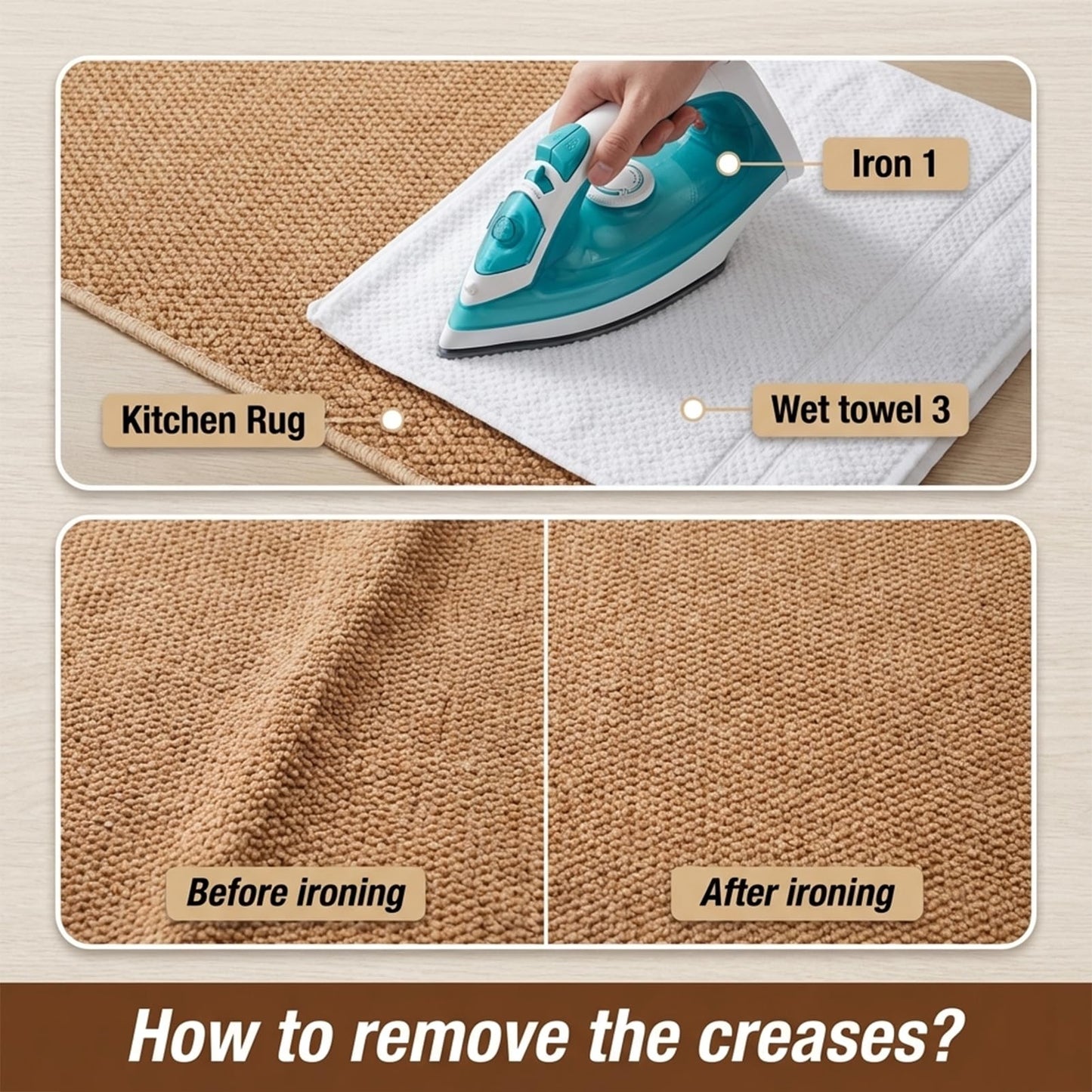 Lenvise Kitchen Rugs 17"x30", Non-Slip Kitchen Mats for Floor, Machine Washable Absorbent Kitchen Runner, Stain Resistant Rug with Rubber Backing for Kitchen, Hallway, Laundry & Sink, Camel