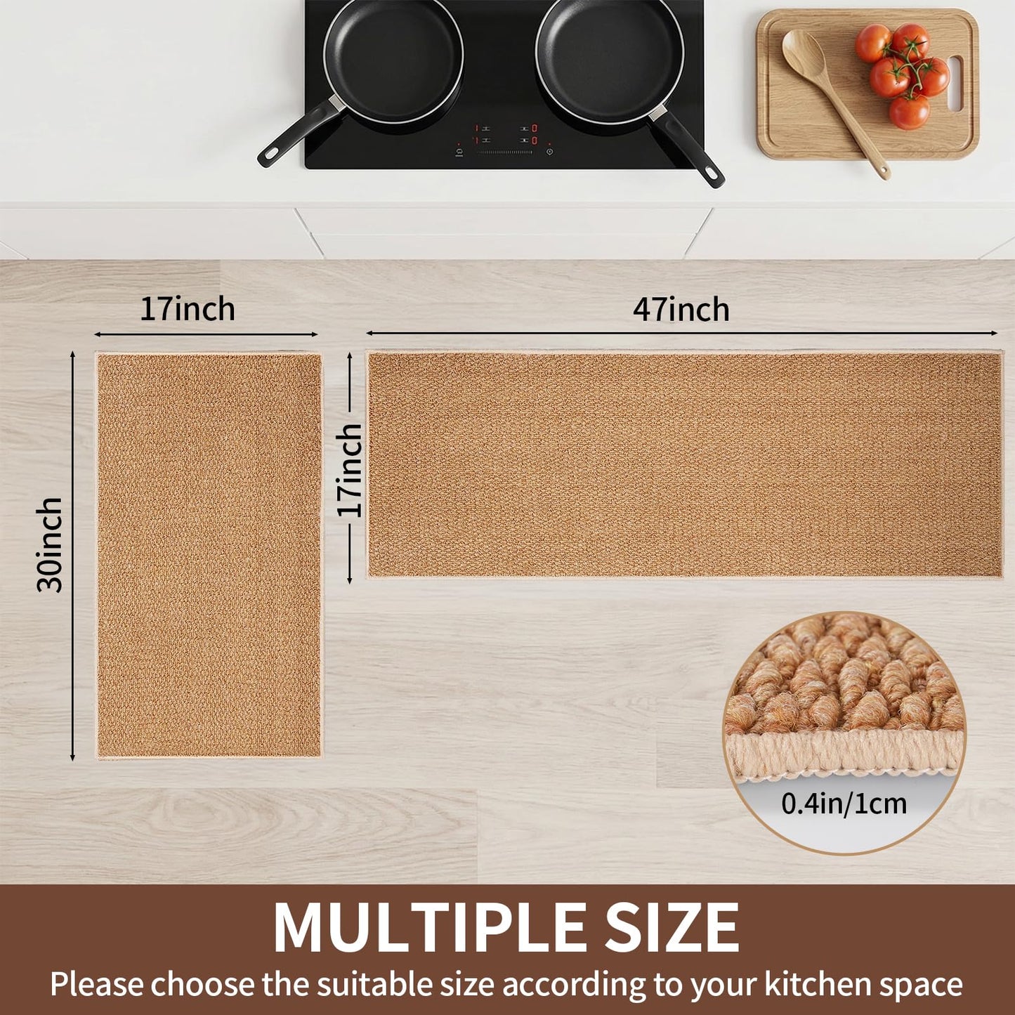Lenvise Kitchen Rugs 17"x30", Non-Slip Kitchen Mats for Floor, Machine Washable Absorbent Kitchen Runner, Stain Resistant Rug with Rubber Backing for Kitchen, Hallway, Laundry & Sink, Camel
