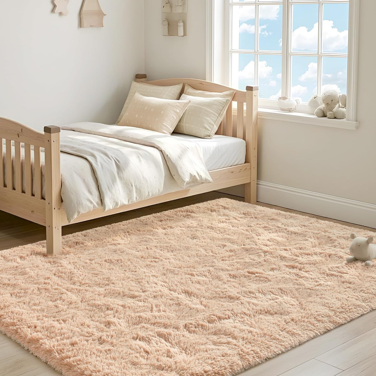 ISEAU Fluffy Rug Carpets Soft Shaggy Area Rugs Indoor Floor Mats for Kids Room Fuzzy Carpet Comfy Cute Nursery Mat Bedside Rug for Boys Girls Bedroom Living Room Home Decor, 3ft x 5ft,Camel