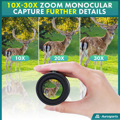Aurosports 10-30x40 Zoom Monocular for Adults, Monocular Telescope High Power with Bak4 Prism, Compact Monoculars for Bird Watching Traveling Hunting Camping