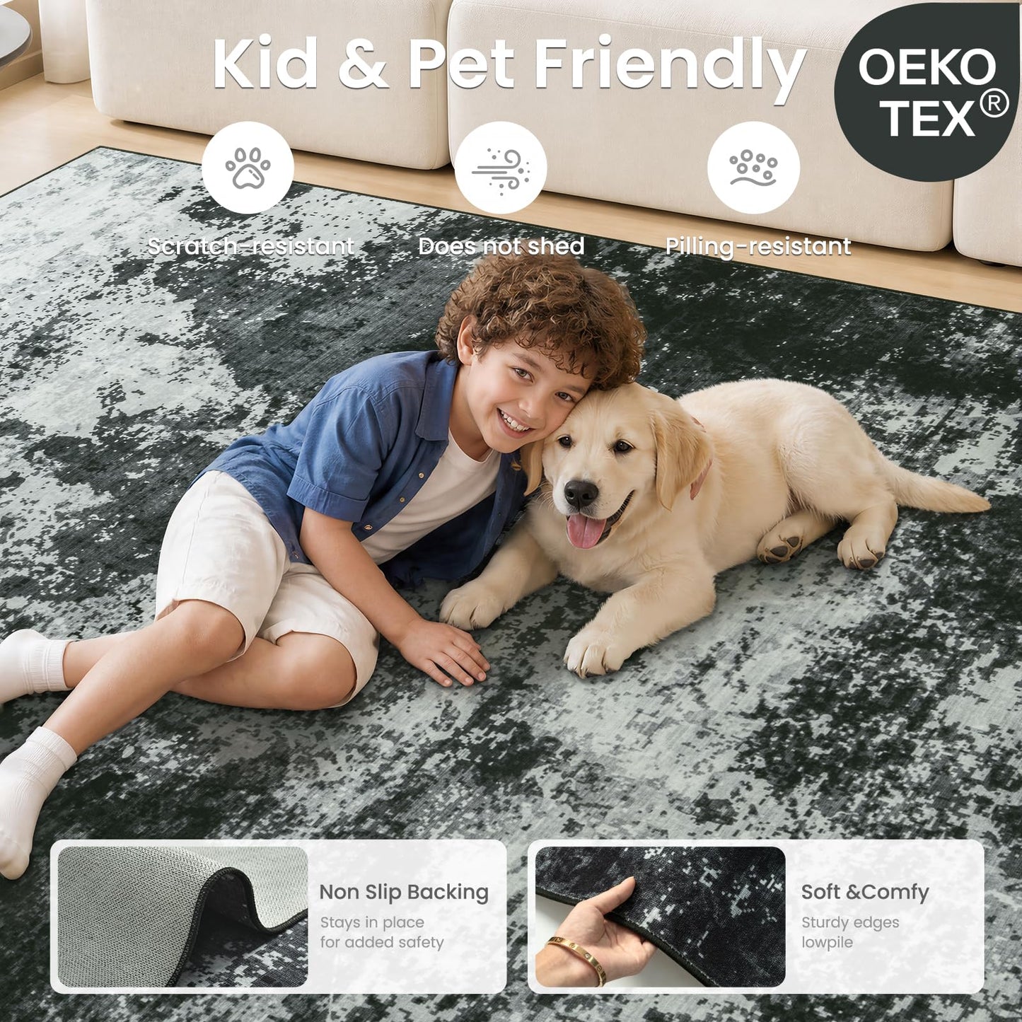 Merelax 2x3 Black Entryway Washable Area Rug, Kitchen Bedroom Entrance Small Area Rugs, Non Slip Bathroom Throw Rugs, Front Door Indoor Door Mat, Modern Abstract Carpet