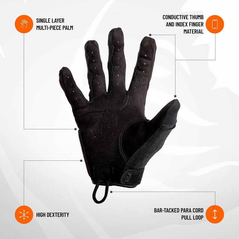 PIG FDT Alpha Full Dexterity Gloves for Shooting Sports, Touchscreen Compatible, Breathable, 1 Pair, Black, X-Large