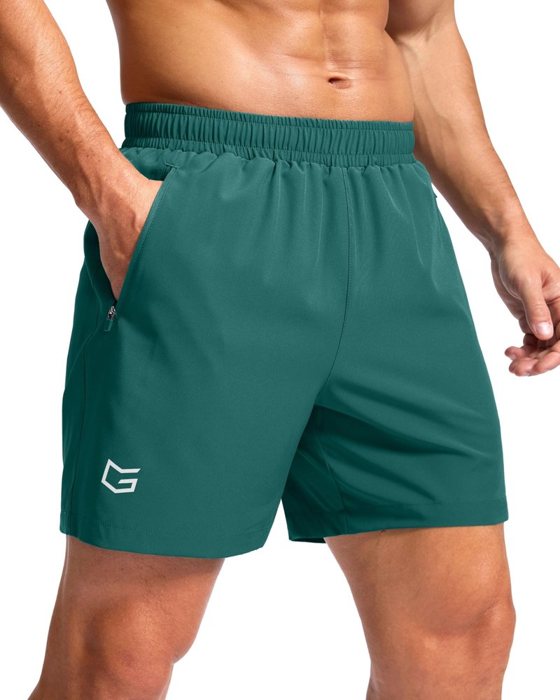 Men's Athletic Running Shorts with Zipper Pockets Quick Dry 7"/ 5"/ 9" Workout Gym Shorts for Basketball Hiking(Rainforest Green,5XS)