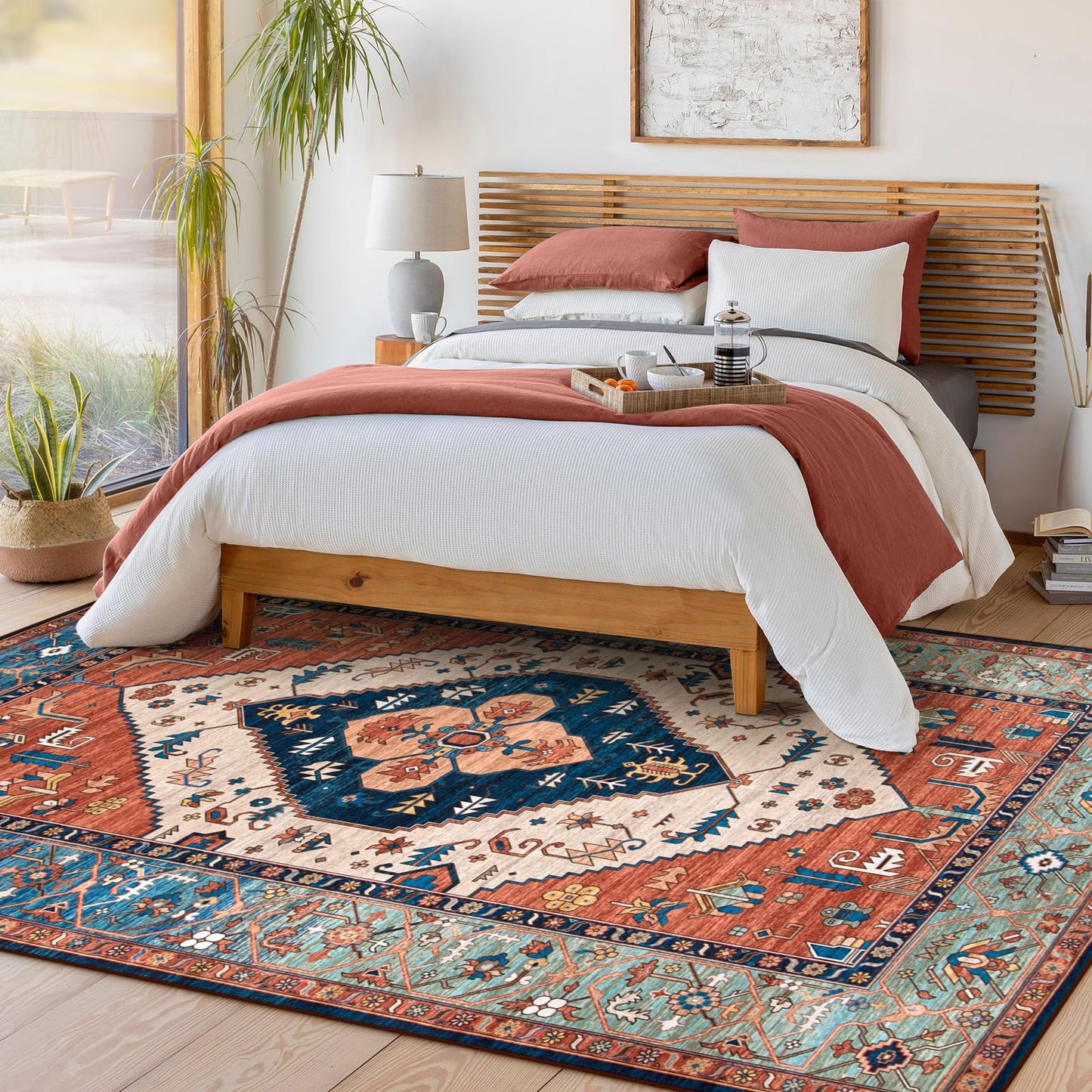 Lahome Oriental Washable Rug 6x9, Non-Slip Ultra-Thin Living Room Area Rug, Stain Resistant Vintage Carpet for Bedroom Dining Room Office Adelyn