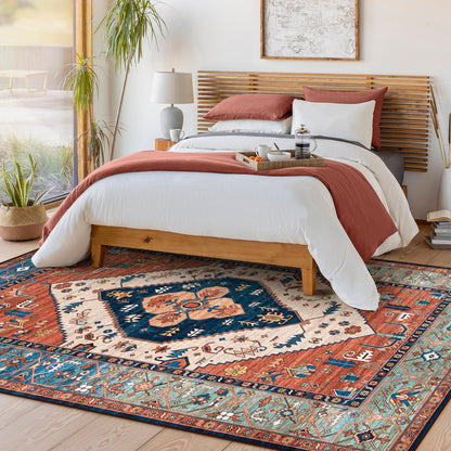 Lahome Oriental Washable Rug 6x9, Non-Slip Ultra-Thin Living Room Area Rug, Stain Resistant Vintage Carpet for Bedroom Dining Room Office Adelyn