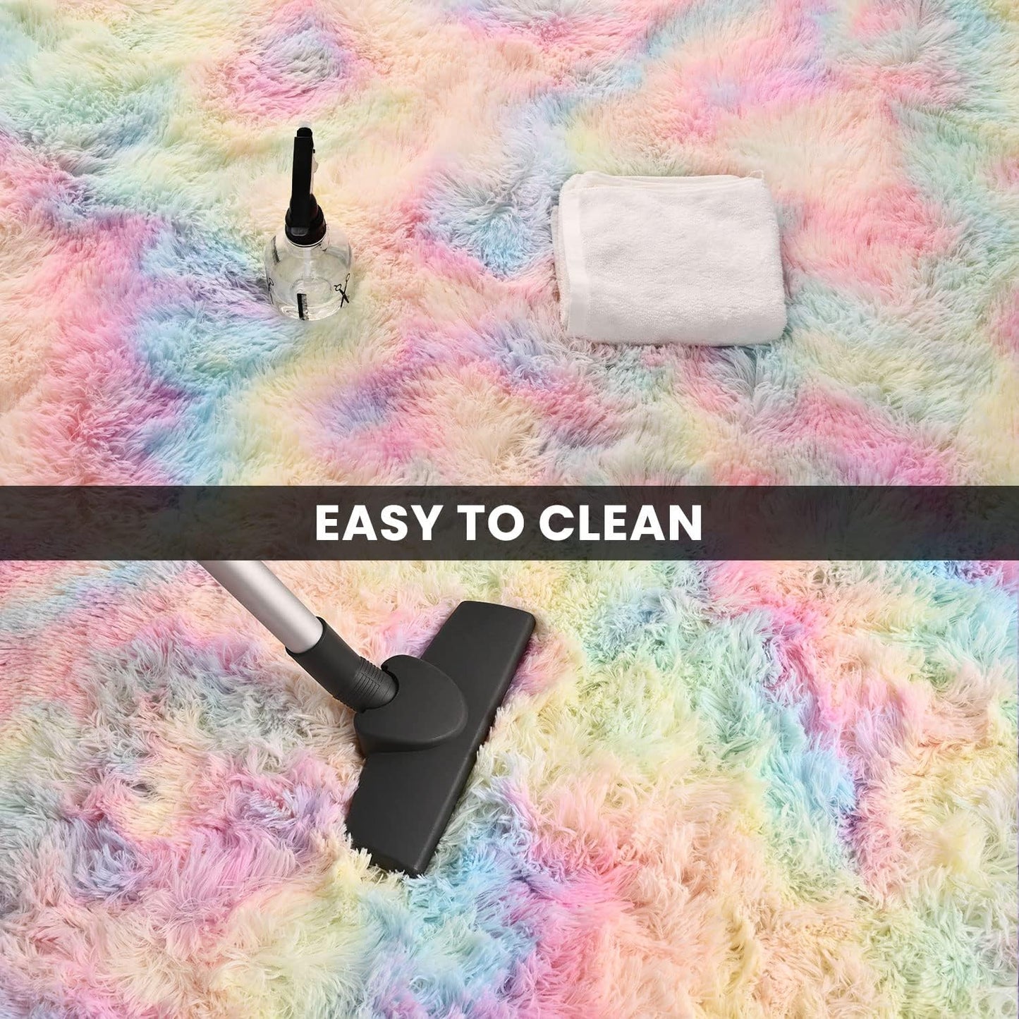Terrug Fluffy Area Rug for Bedroom, Rainbow 3x5 Ft Throw Rug for Living Room Kids Room, Ultra-Soft Plush Washable Carpet with Non-Slip Rubber Backing, Cozy Floor Decoration