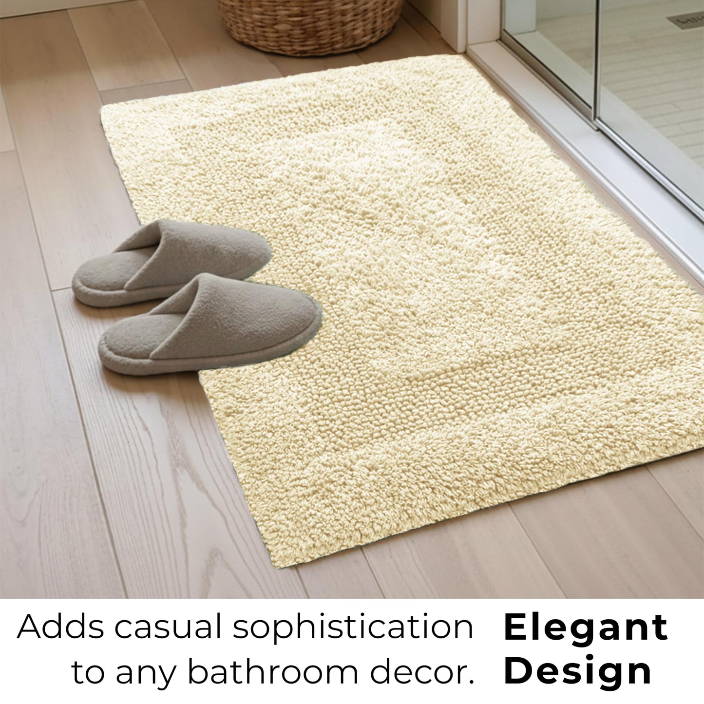 Cotton Reversible Bathmat Rug Set of 2, 21x32/17x24 Inches - Light Yellow, Quick Dry Water Absorbent Hotel Quality Bath Rugs Ideal for Kitchen, Bathroom, Toilet | Spa Style Ultra Soft Mat for Washable