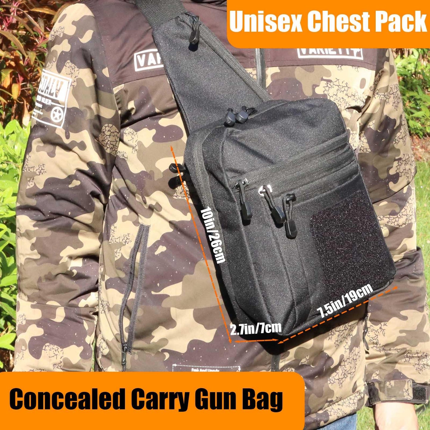 VTACOUTV Concealed Carry Gun Bag for Men & Women, Sling Pistol Bag for Handguns CCW Shoulder Bag Tactical Crossbody Chest Pack Range Bags with Holster (Black)