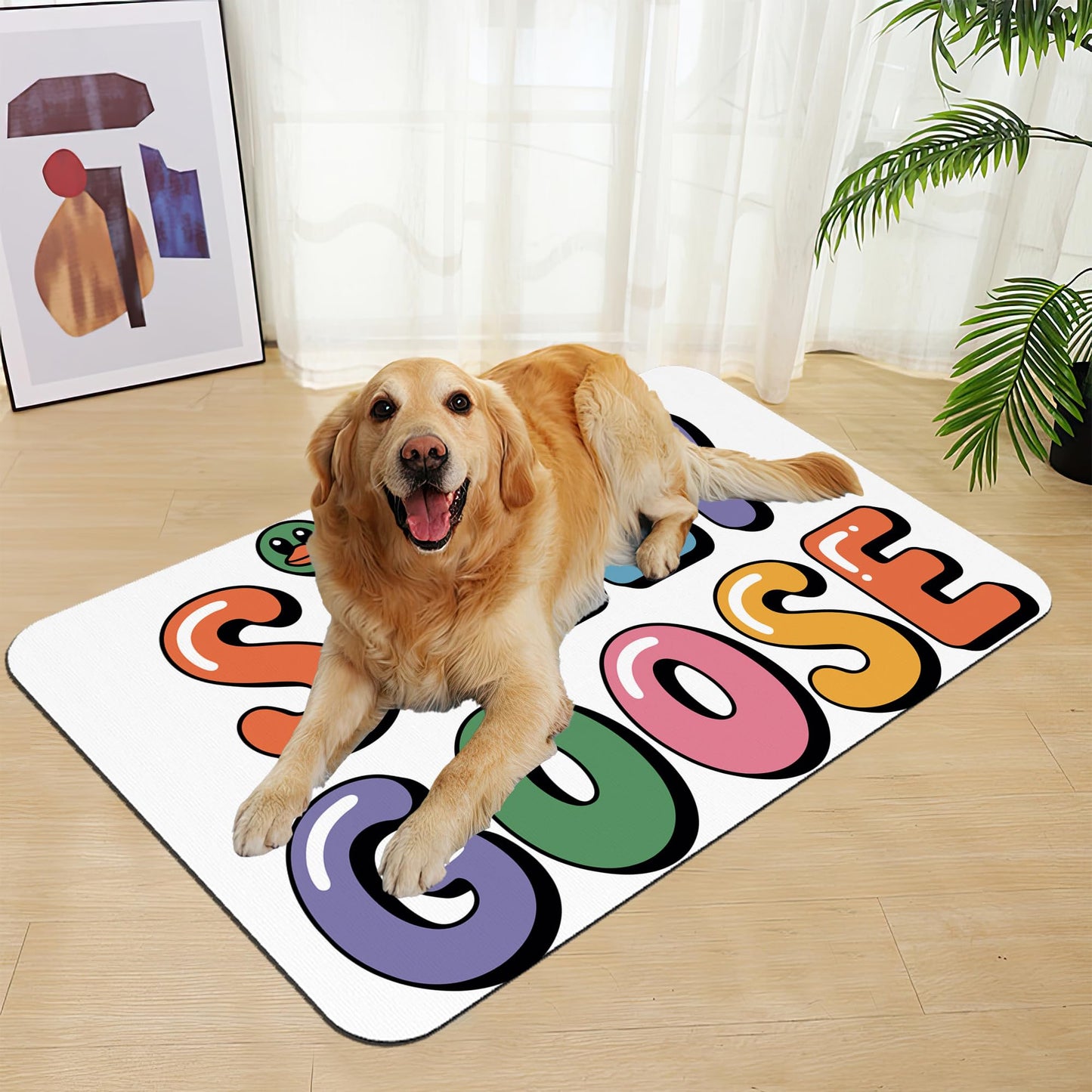Silly Goose Pet Food Mat for Cats and Dogs–Absorbent Quick Dry Feeding Placemat, Non Slip Rubber Base, Waterproof Bowl Mat for Indoor Use, Pet Supplies 16"x24"