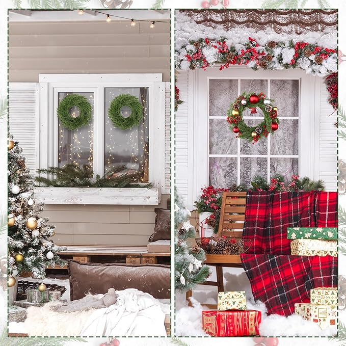 Zeyune Christmas DIY Green Wreath 14 Inch Artificial Christmas Wreaths Faux Plain Wreaths for Decorating Front Door Window Room Farmhouse Xmas Party Indoor Outdoor(Cypress Style,4 Pcs)