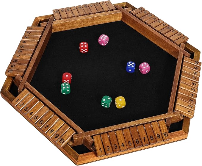 Upgraded 1-6 Player Shut The Box Dice Game with 12 Dice+Bonus Wooden 12 Dice Classic Wooden Board Table Math Game for AdultsKids/Tabletop Board Games for ClassroomHomeParty or Pub