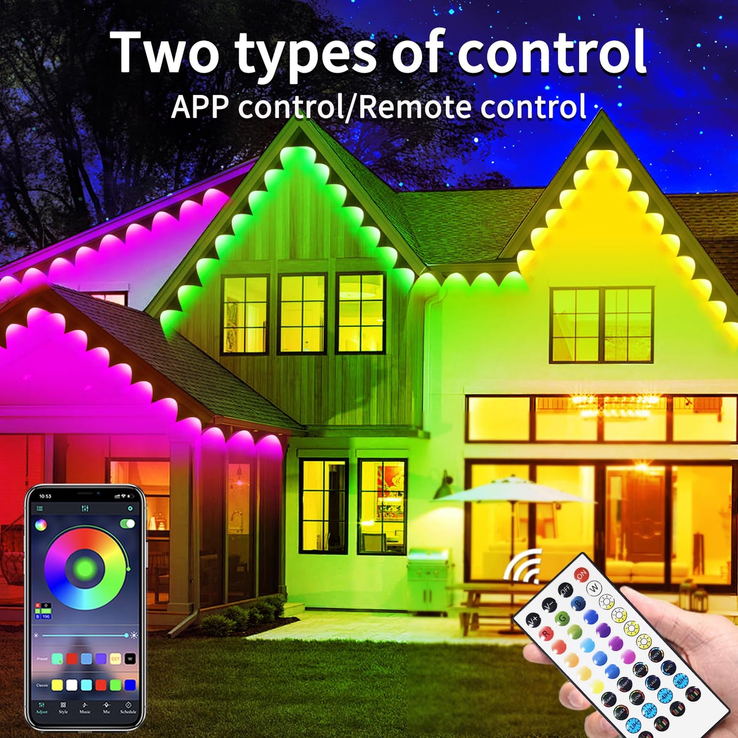 Rroetxi 300FT Permanent Outdoor Lights, IP67 Waterproof LED Lights, App/Remote Control Outside Light, Permanent Christmas Lights for House Christmas Party Festival Decoration (2 Rolls, 150 FT)