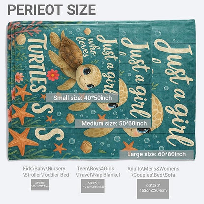 Cute Turtle Lightweight Throw Blanket, Cartoon Ocean Animal with Shell and Starfish, Warm Soft Cozy Flannel Blankets, Couch Dorm Home Decor All Season Use, 50x40in, Gifts for Girls Women