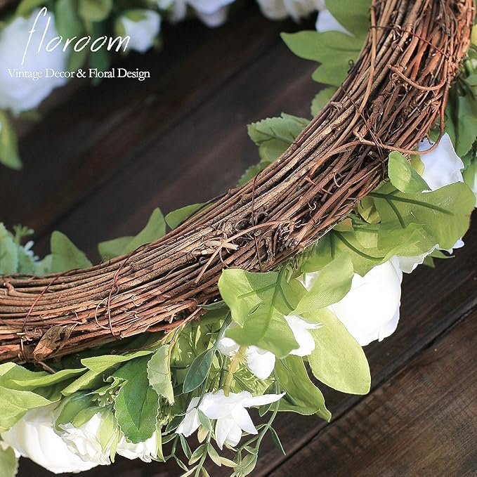 Floroom Floral Wreath, 20" Artificial White Peony Hydrangea Wreath for Front Door Wedding Decorations Wall Decor