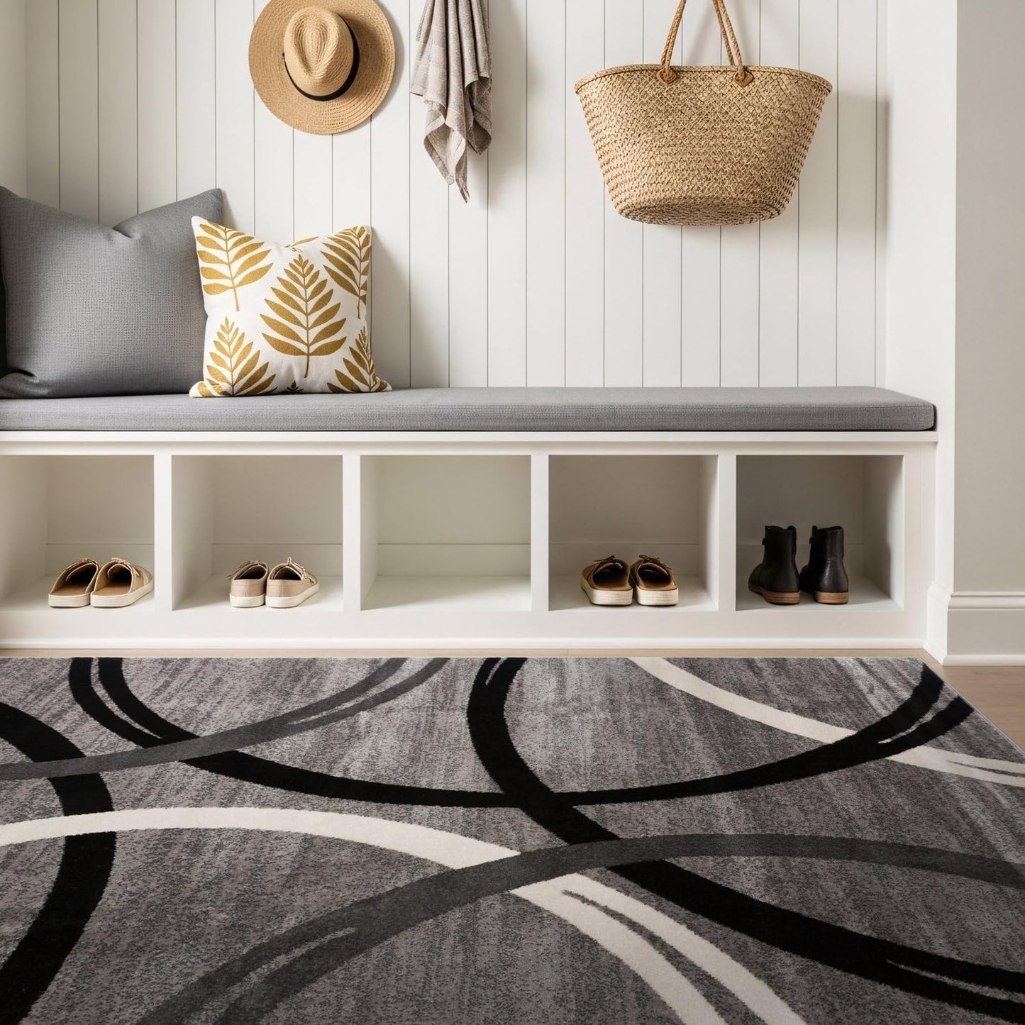Rugshop Wavy Circles Design Area Rug, Fade-Resistant Carpet for Kitchen, Entryway, or Office, Gray, 3'3" x 5'