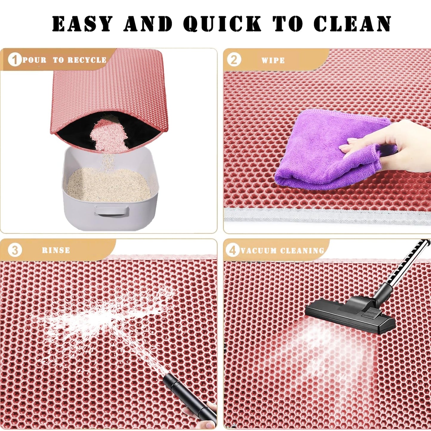 HCY&WLD Cat Litter Mat, Honeycomb Double Layer Cat Litter Trapping Mat, Waterproof Urine Proof Non-Slip, Scatter Control, Less Waste, Easier to Clean, Pink, 24" x 18"