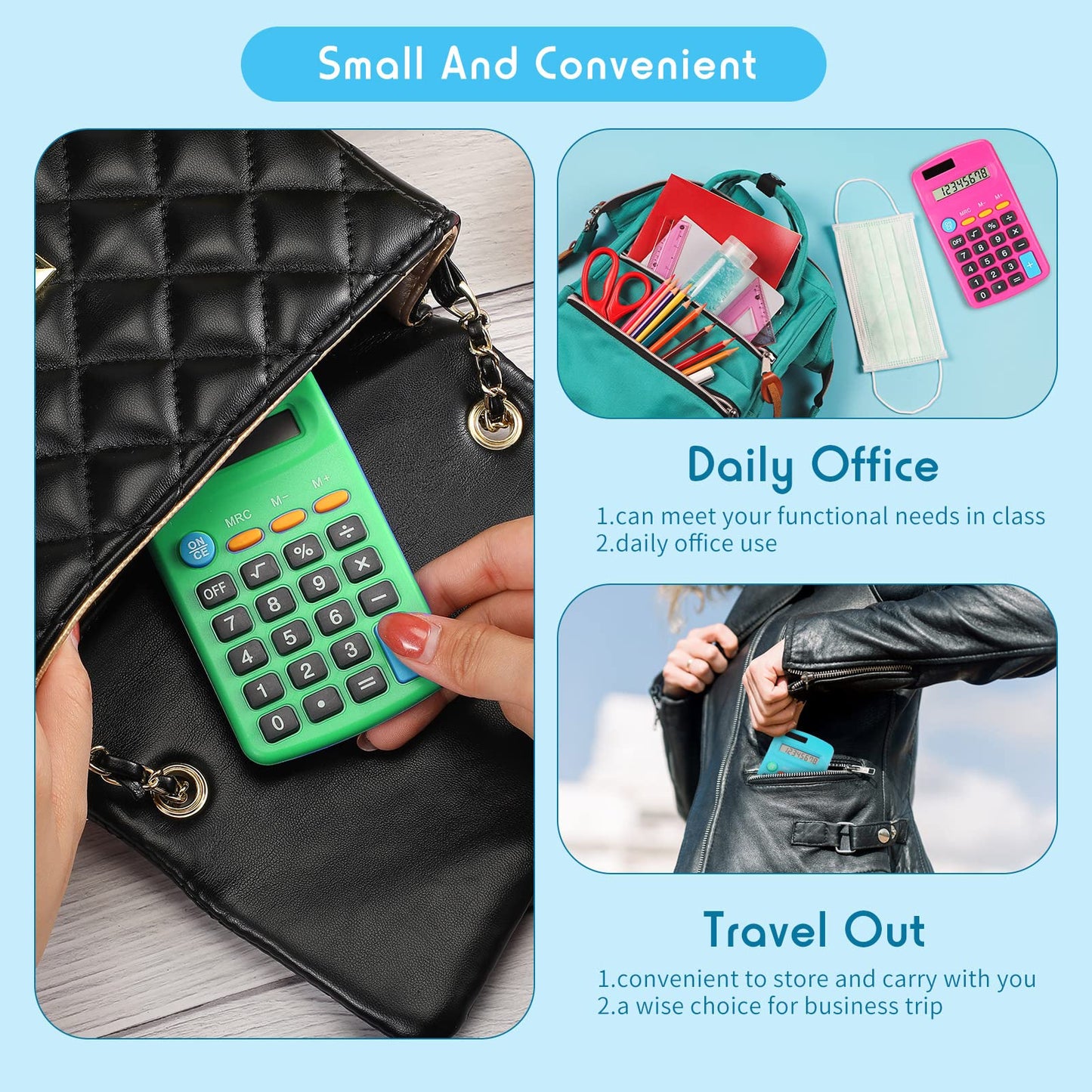 Weewooday 30 Pieces Small Basic Calculator Bulk 8 Digit Mini Solar Battery Dual Power Pocket Calculator for Kids Students Classroom Desktop Home Office, Standard Function 6 Colors