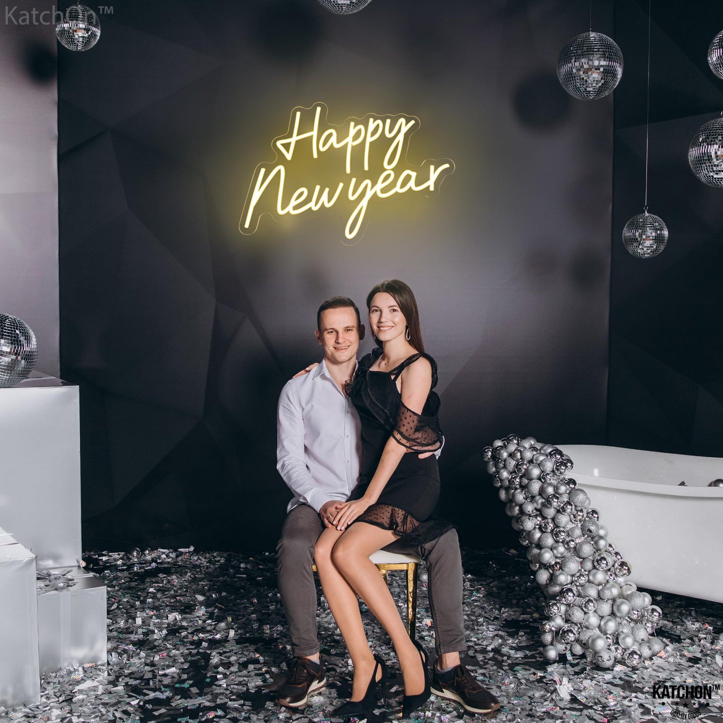 KatchOn, Happy New Year Neon Sign - 16x11 Inch | Happy New Year Led Neon Sign for New Years Decorations 2026 | NYE Lighted Sign, New Years Eve Party Supplies 2026 | New Year Light Up Sign