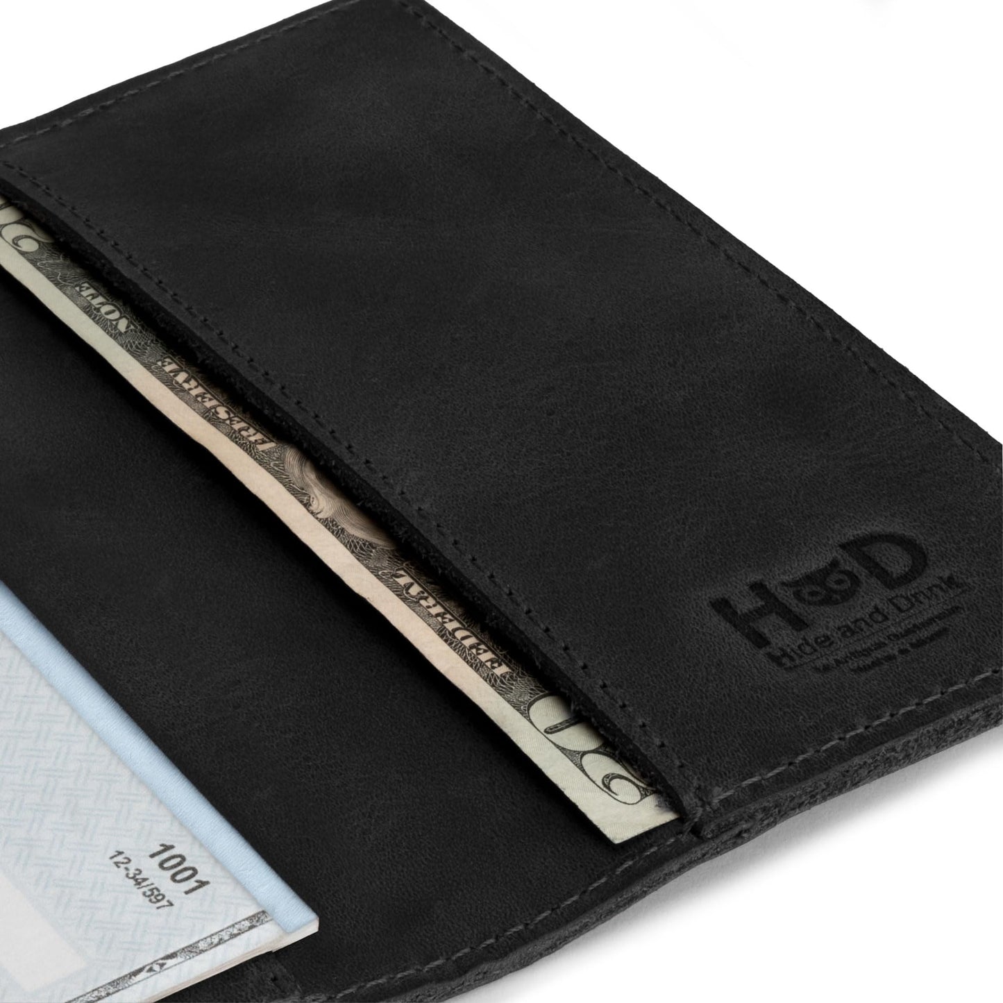 Hide & Drink, Checkbook Cover, Minimalist Organizer for Personal or Business Finances, Bill Holder, Full Grain Leather, Handmade, Charcoal Black