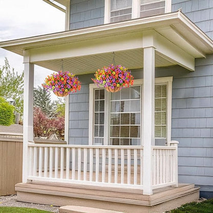Artificial Faux Hanging Plants Flowers Basket for Spring Summer Outdoor Decoration, Fake Silk Daisy in Planter Realistic UV Resistant Look Real for Porch Home Patio Balcony Yard(Multicolor)