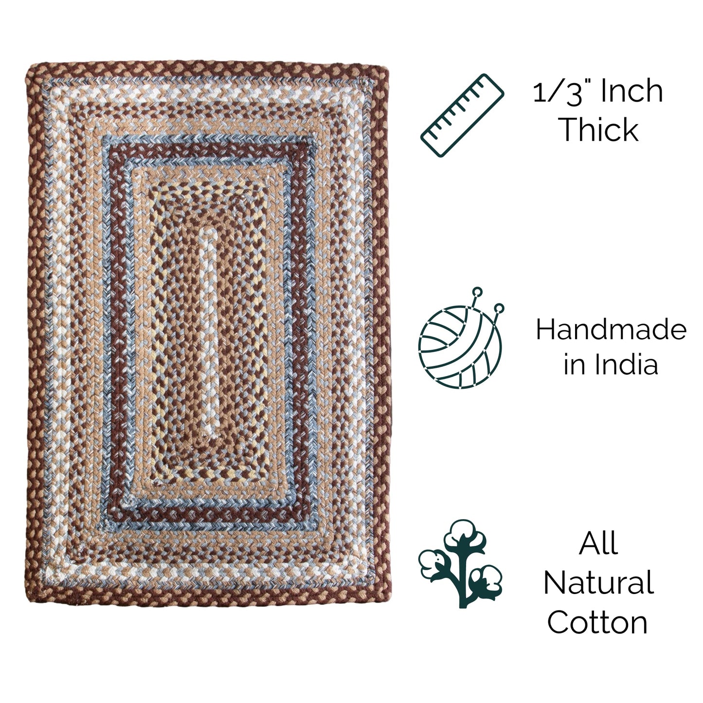 Super Area Rugs 20x30 Farmhouse Braided Rug - Natural Soft Cotton Carpet for Bathroom, Kitchen, Doorway - Primitive Country Woven Rug - Brown/Slate Gray/Ivory