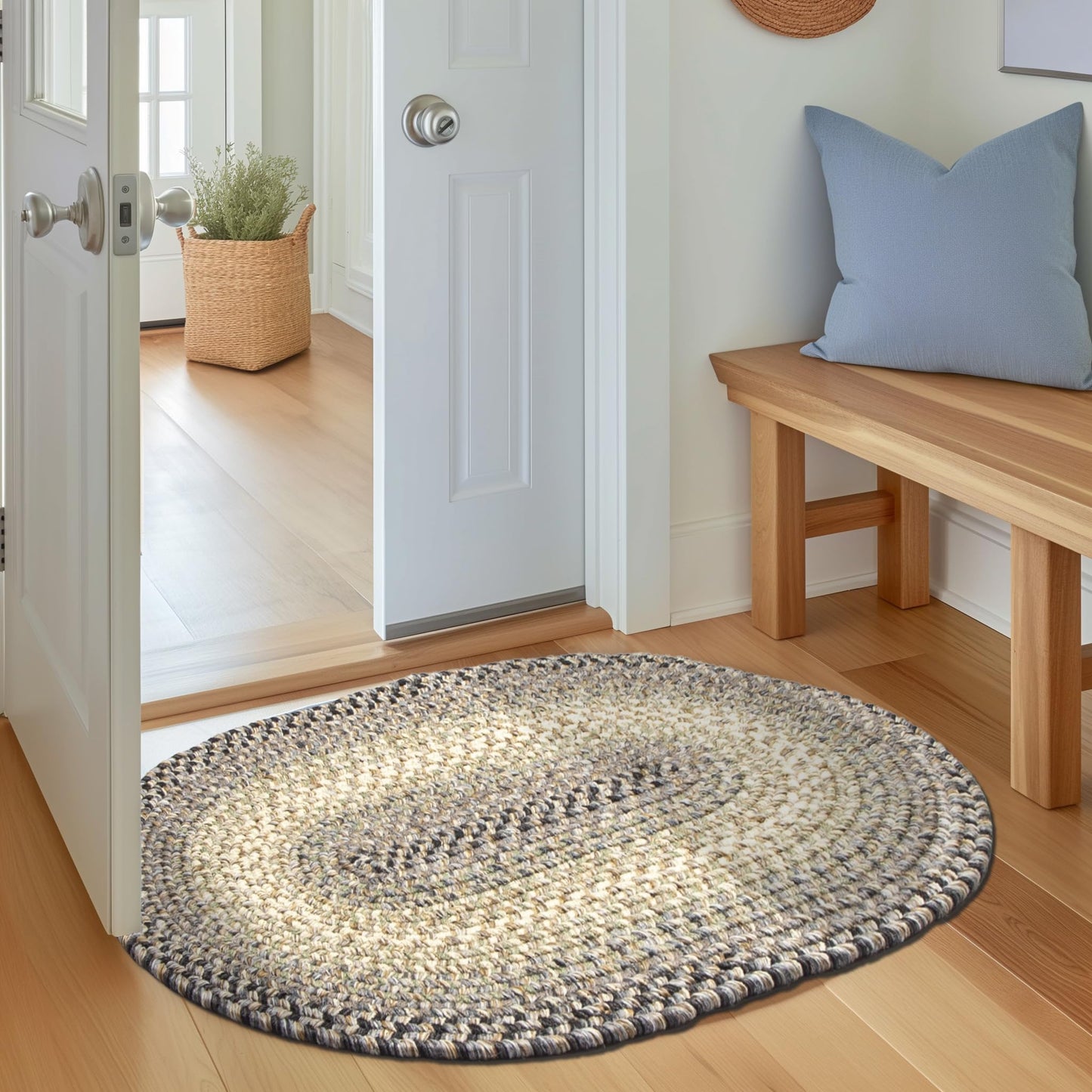 Super Area Rugs Braided Rugs 2X3 Farmhouse Kitchen Rug - Ridgewood Gray Braided Rug for Living Room - Reversible - Indoor/Outdoor - Made in USA - Graphite/Beige, 2' X 3' Oval