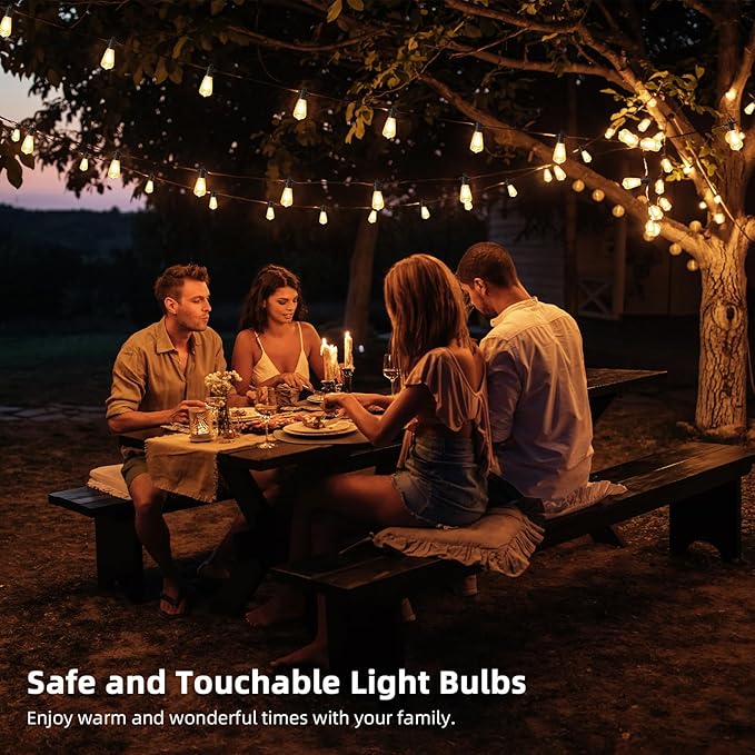 FOOMAN LED Outdoor String Lights, 100FT Outside Waterproof Patio Lights with 50+3 Shatterproof ST38 Edison Bulbs, 2700K Warm White Hanging Light, Dimmable Light for Back Yard Porch Party Gezebo