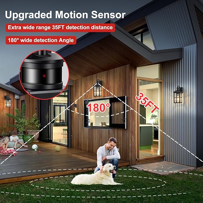 Motion Sensor Outdoor Lights Dusk to Dawn Porch Light Black Exterior Lighting Fixtures Modern Outside Wall Mount Coach Lamp for House Garage Patio Front Door