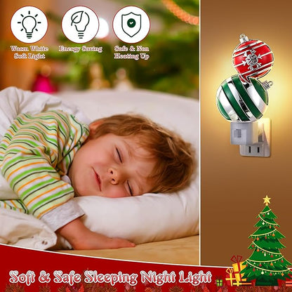 Christmas Red and Green Ball Night Light Plug-in, Glitter Ball Decor 120V C7 LED Nightlight for Bedroom, Bathroom, Kitchen, Hallway, Stairs
