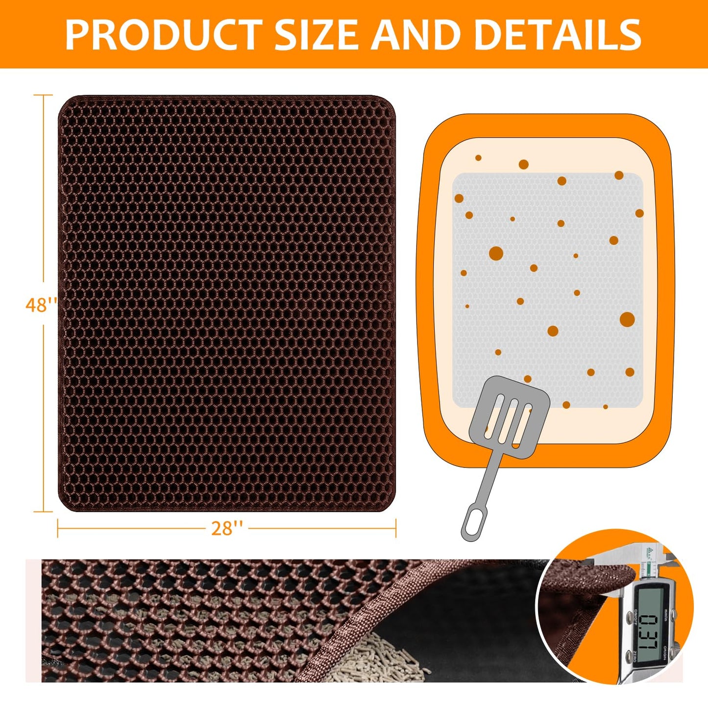 28"x48" Cat Litter Mat, EVA & Fabric Double Layer Design Waterproof Bottom Cat Litter Mat,Anti-slip Litter Box Mat,Easy To Catch Pet Litter,Easier To Clean,Washable,Soft on Paws,Large Capacity,Brown
