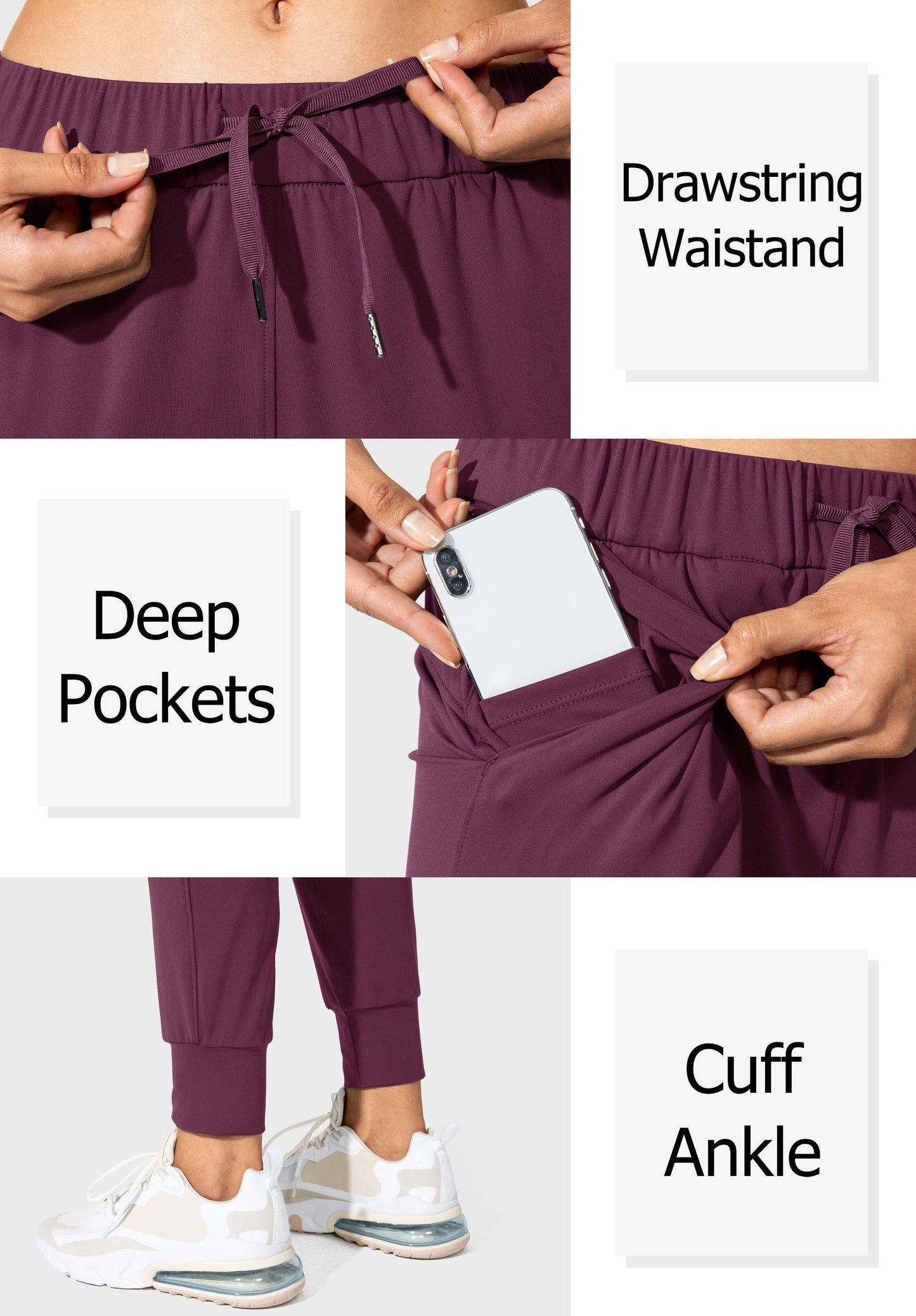 SANTINY Women's Joggers Pants Pockets Drawstring Running Sweatpants for Women Lounge Workout Jogging(Burgundy_XXL)