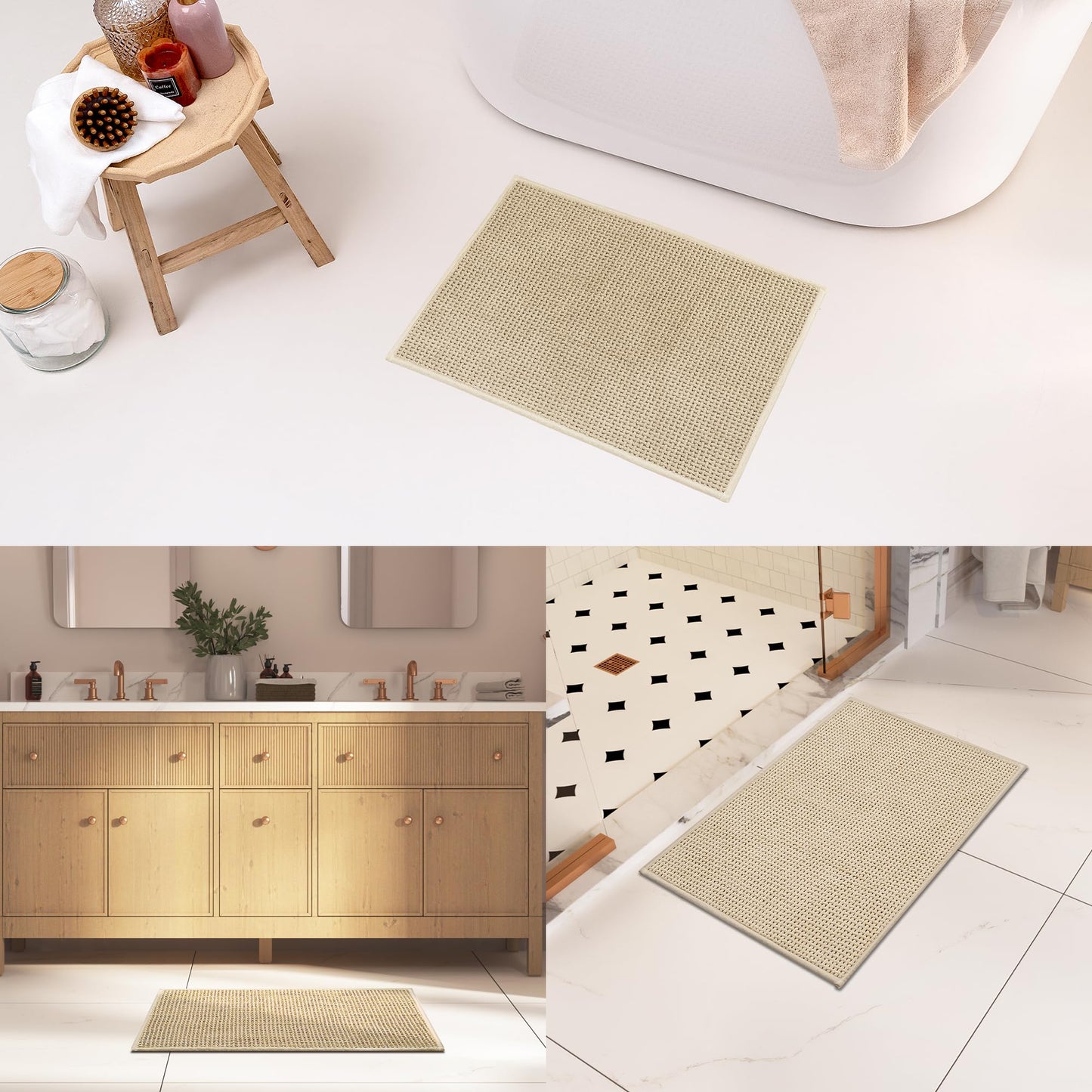 GRANNY SAYS Beige Bathroom Rugs, Absorbent Bath Mats for Bathroom, 24" x 16", Soft Chenille Bathroom Mat, Small Bath Rugs Non Slip Washable, Quick Dry, Thin, Rug for Tub and Shower