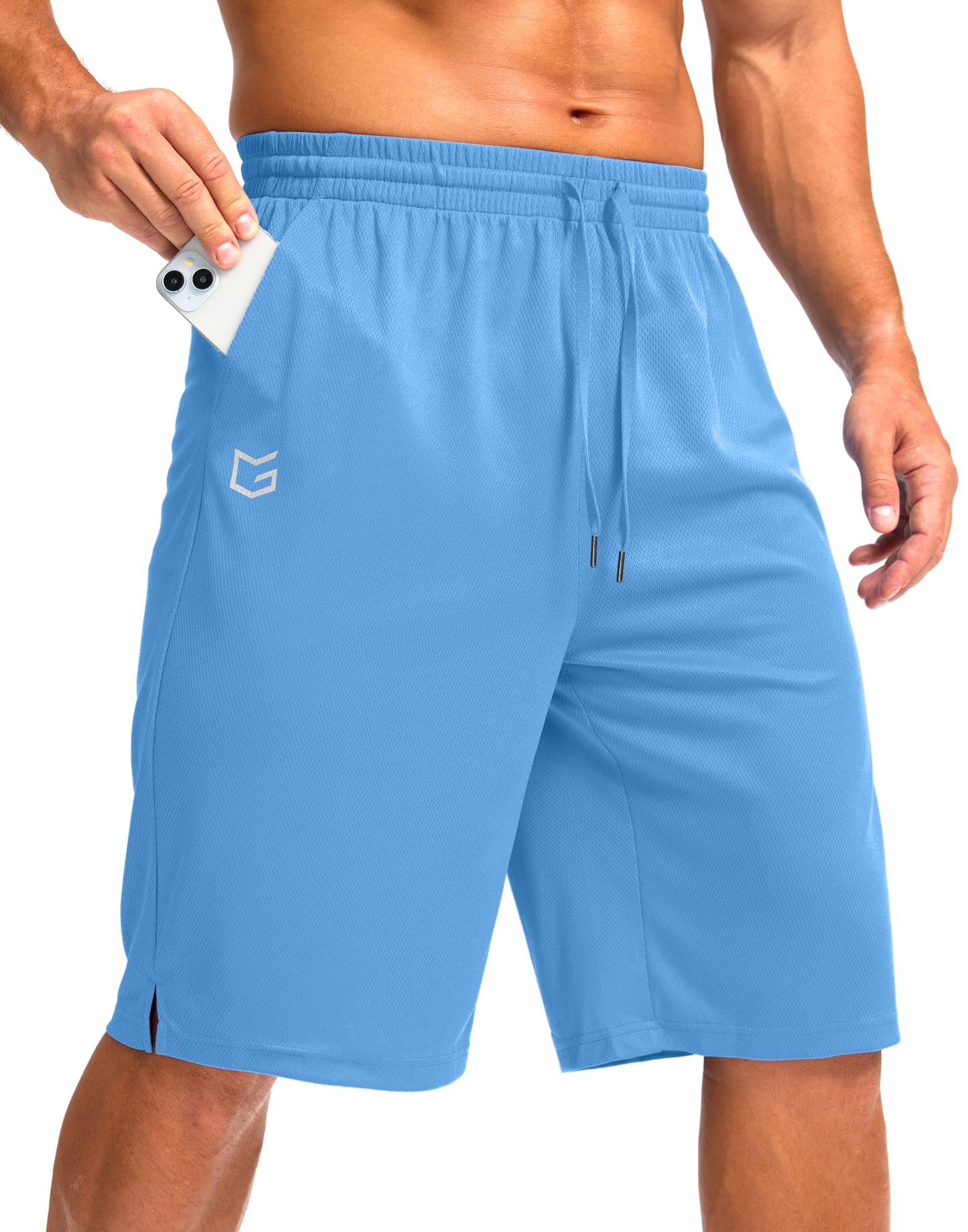 G Gradual Men's Athletic Shorts with Pockets 9" / 11" Long Basketball Shorts Lightweight Quick Dry Gym Workout Shorts for Men(Sky Blue,XXXL)