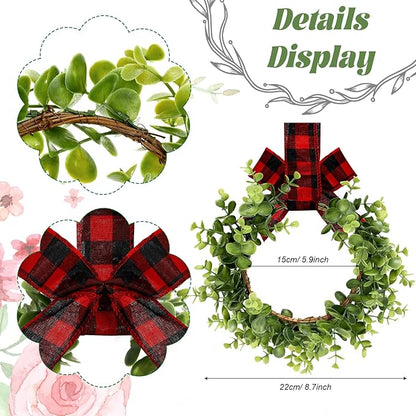 WILLBOND 4 Pcs Christmas Kitchen Cabinet Wreath Boxwood Garland with Ribbon Greenery Garland Hanging Wreaths for Cabinet Wall Window Door Fireplace Party Farmhouse Decor(Black and Red,Fabric)