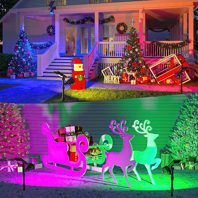 JSOT 2 Pack Halloween Color Solar Spot Light for Yard, RGB Solar Light Outdoor Waterproof Color Changing Spotlight Landscape Uplighting with 9 Lighting Options Decor for Backyard Walkway Tree Lawn