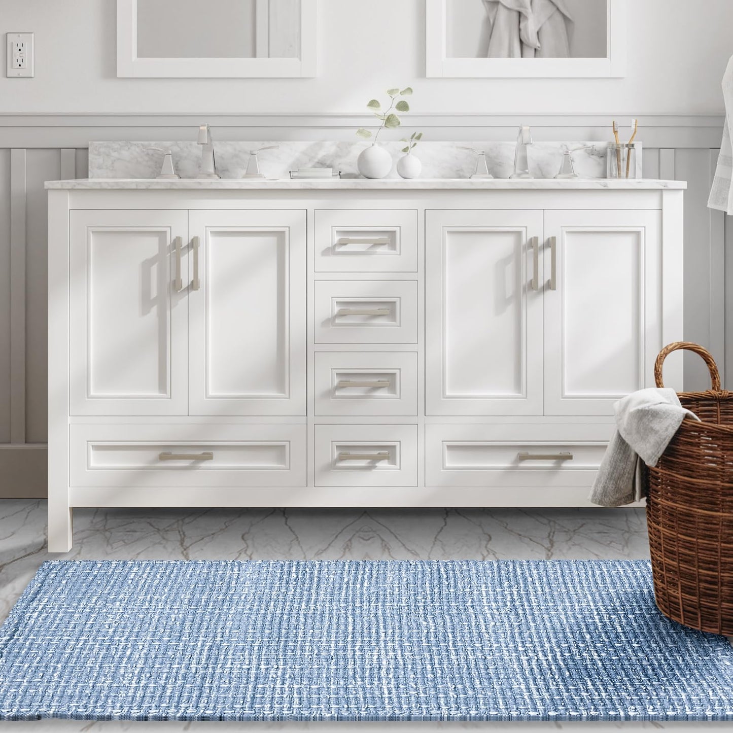 Chardin home Blue & White Reversible Runner Rug, 2x5 feet Machine Washable Cotton Rug, Perfect for hallways, stairwell, Kitchen Bedroom