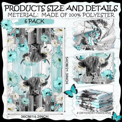 Breling Set of 6 Highland Cattle Kitchen Towels Highland Cow Vintage Themed