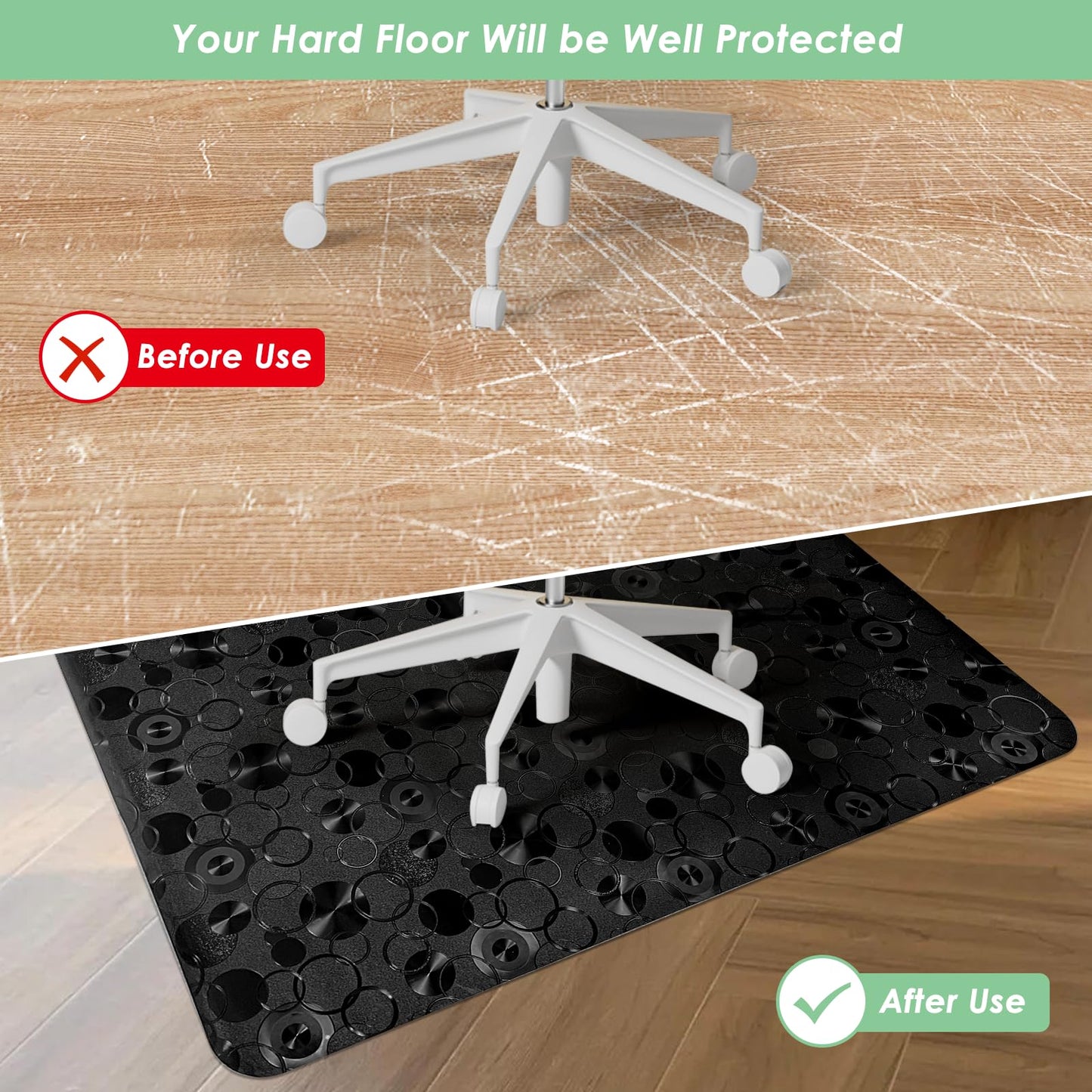 Vicwe Office Chair Mat for Hardwood Floor,36" x 48" Office Chair Mats, Anti-Slip Computer Chair Mat for Gaming Rolling Chair, Desk Chair Mat for Home, Office (Black)